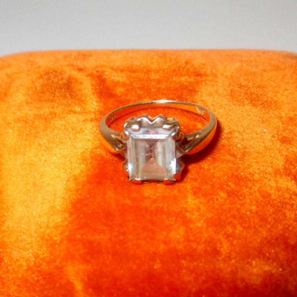 Vintage Emerald-Cut Solitaire Ring - blue stone